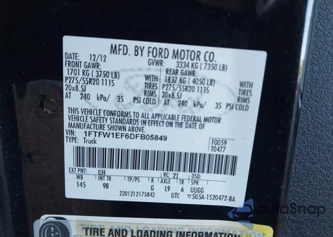 2013 Ford F-150 Platinum из США, поврежденный, VIN 1FTFW1EF6DFB05849